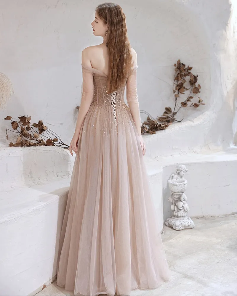 A-Line Beaded Tulle Prom Evening Formal Dress ED4111