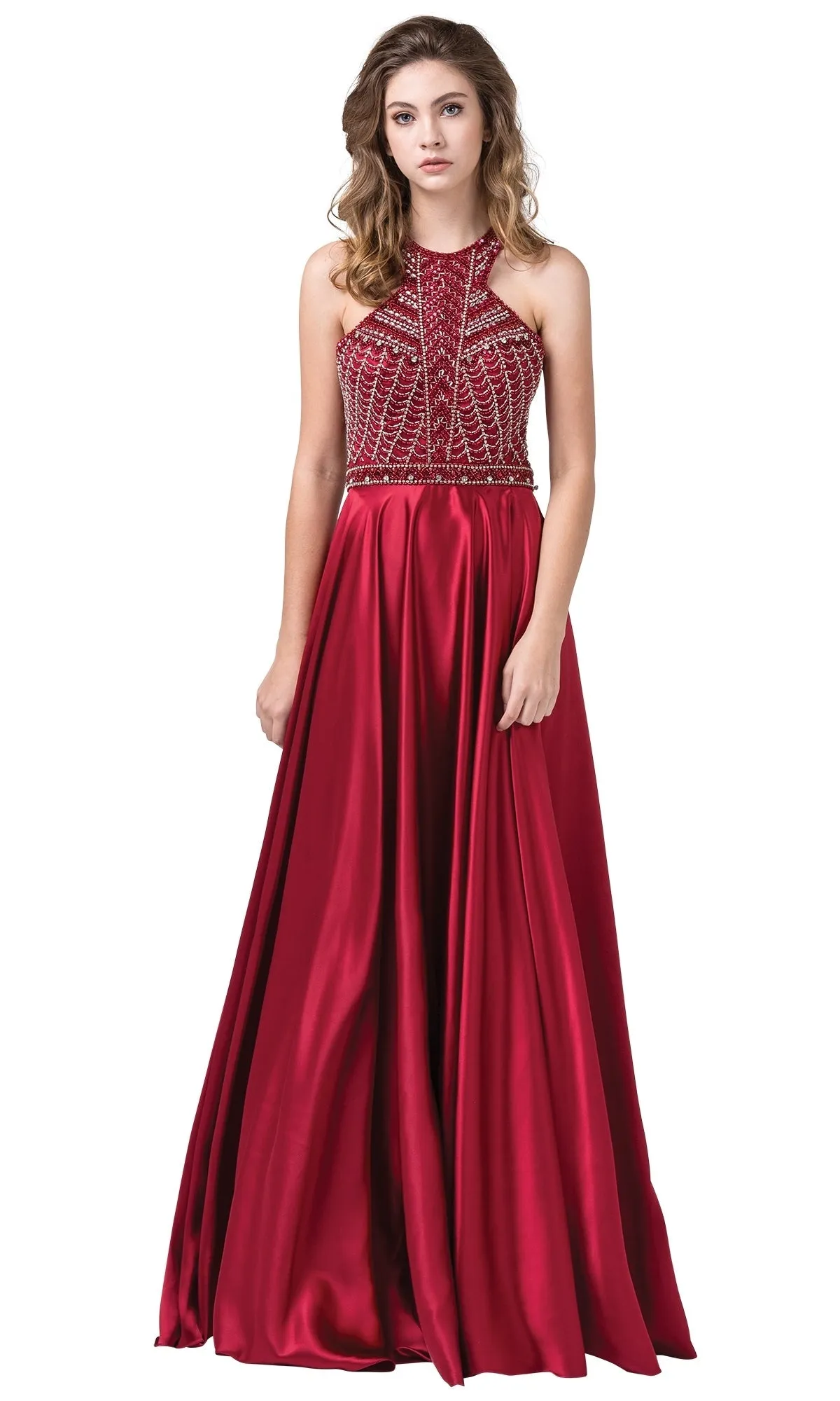 A-Line High-Neck Formal Dress with Beaded Bodice