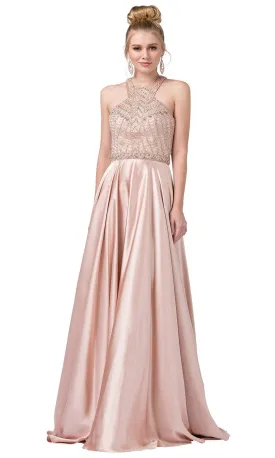 A-Line High-Neck Formal Dress with Beaded Bodice