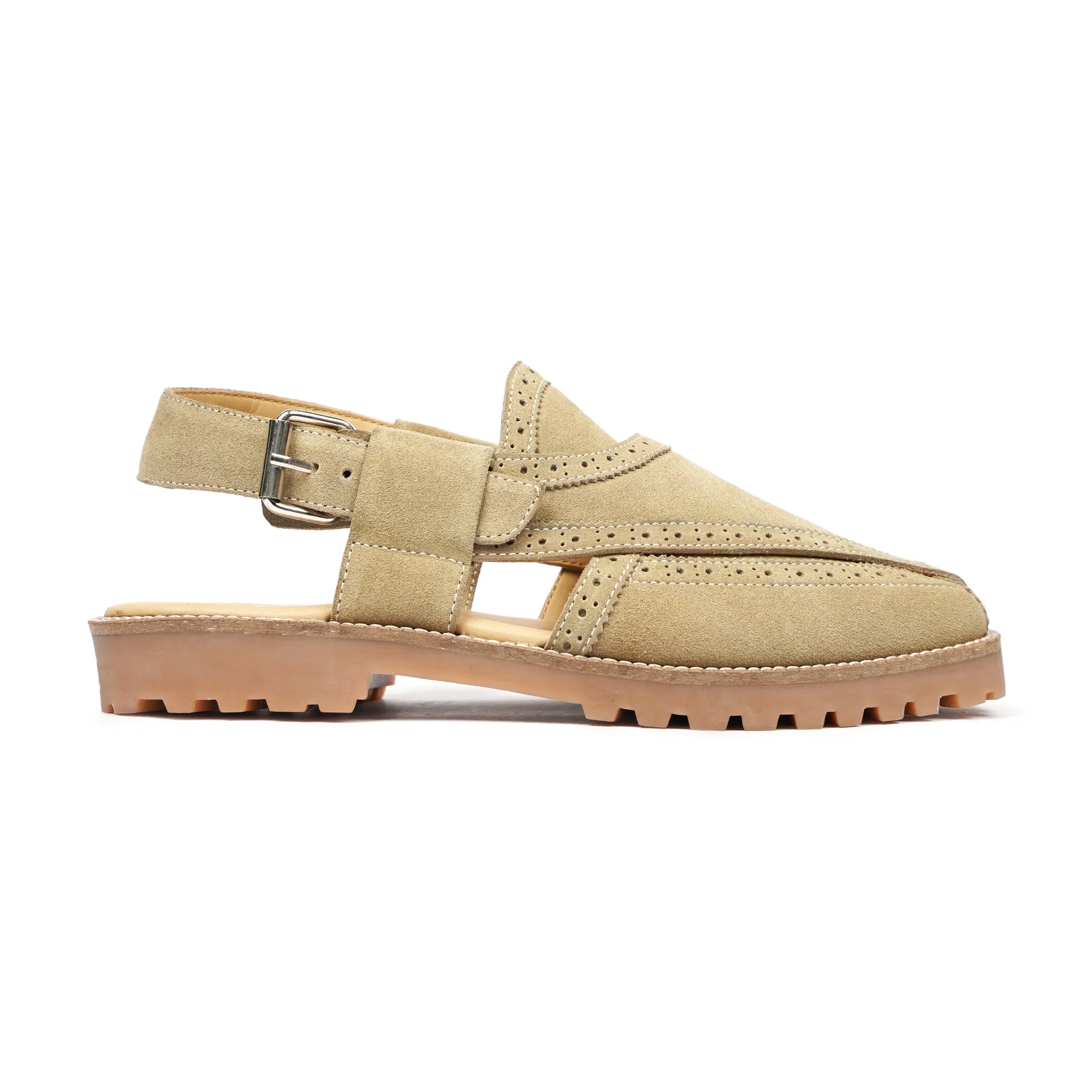 Akari - Men's Camel Kid Suede Sandal