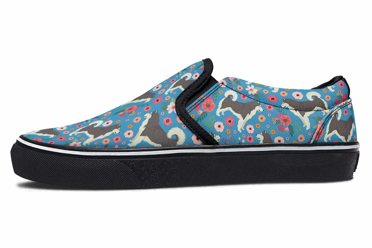 Alaskan Malamute Flower Slip-On Shoes