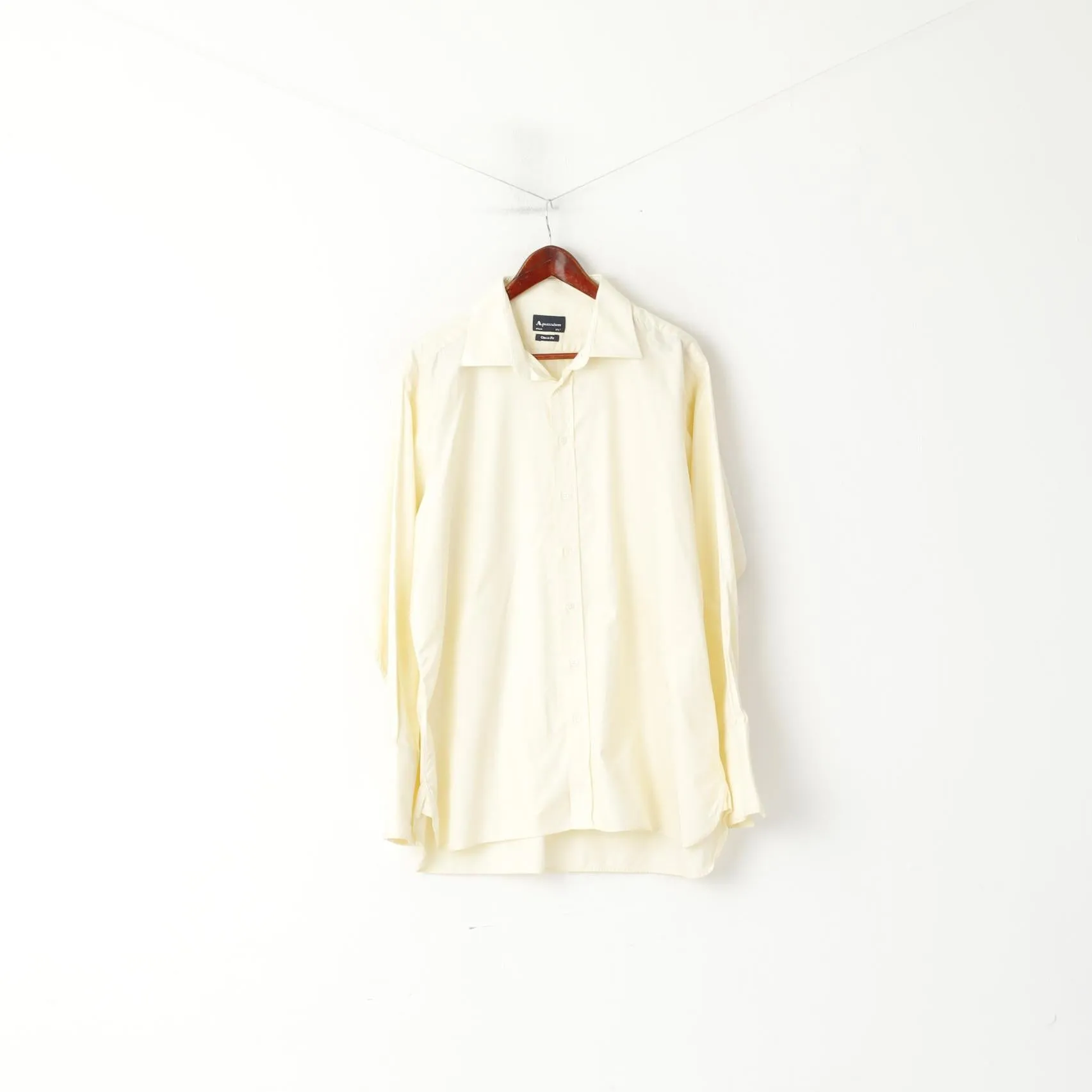 Aquascutum Men 17.5 45 XXL Casual Shirt Yellow Cotton Cuff Long Sleeve Top