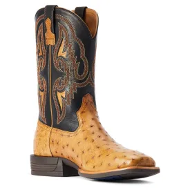 Ariat Men's Dagger Antique Saddle Full Quill Ostrich Square Toe Exotic Western Boots 10042474