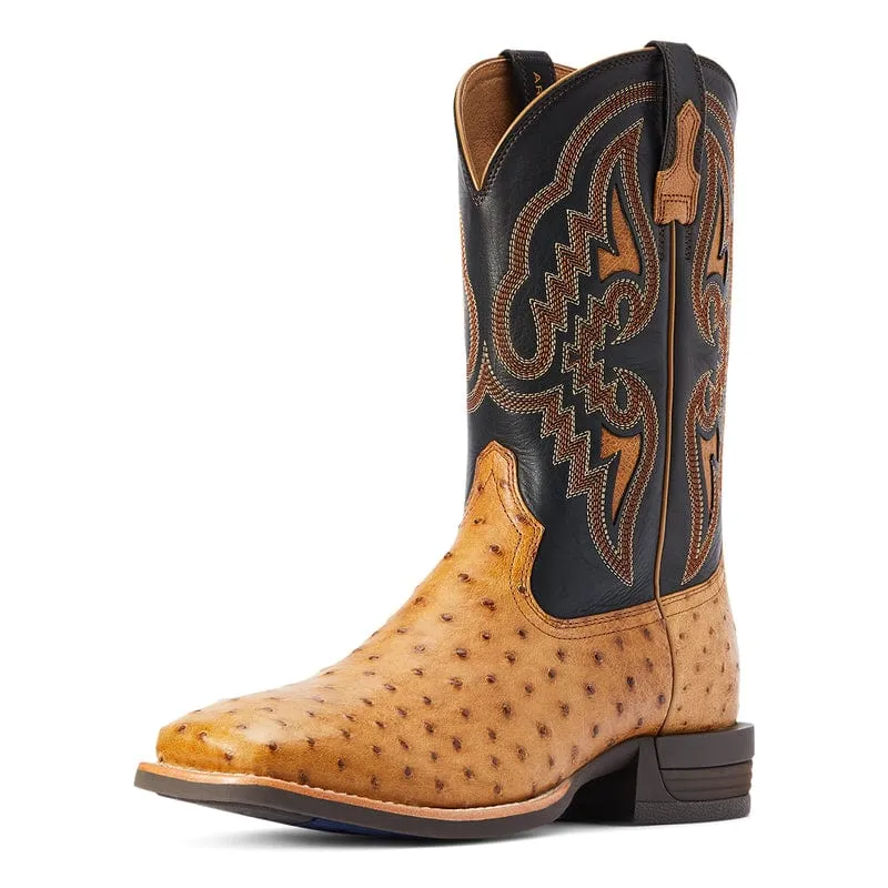 Ariat Men's Dagger Antique Saddle Full Quill Ostrich Square Toe Exotic Western Boots 10042474