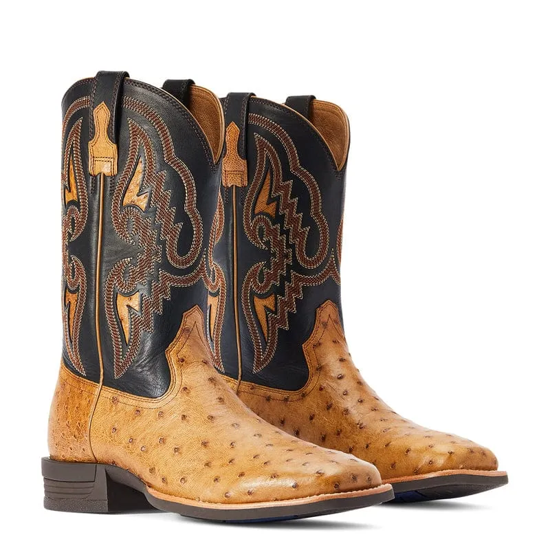 Ariat Men's Dagger Antique Saddle Full Quill Ostrich Square Toe Exotic Western Boots 10042474