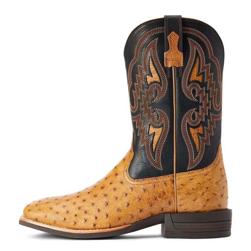 Ariat Men's Dagger Antique Saddle Full Quill Ostrich Square Toe Exotic Western Boots 10042474