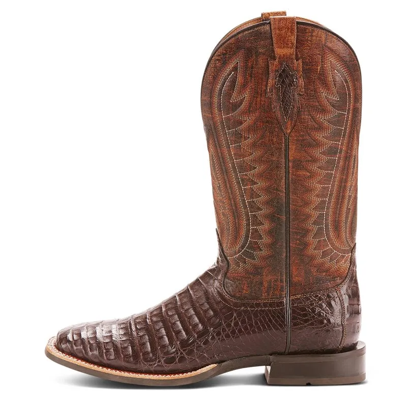 Ariat Men's Double Down Antique Pecan Caiman Belly Square Toe Exotic Western Boots 10025088