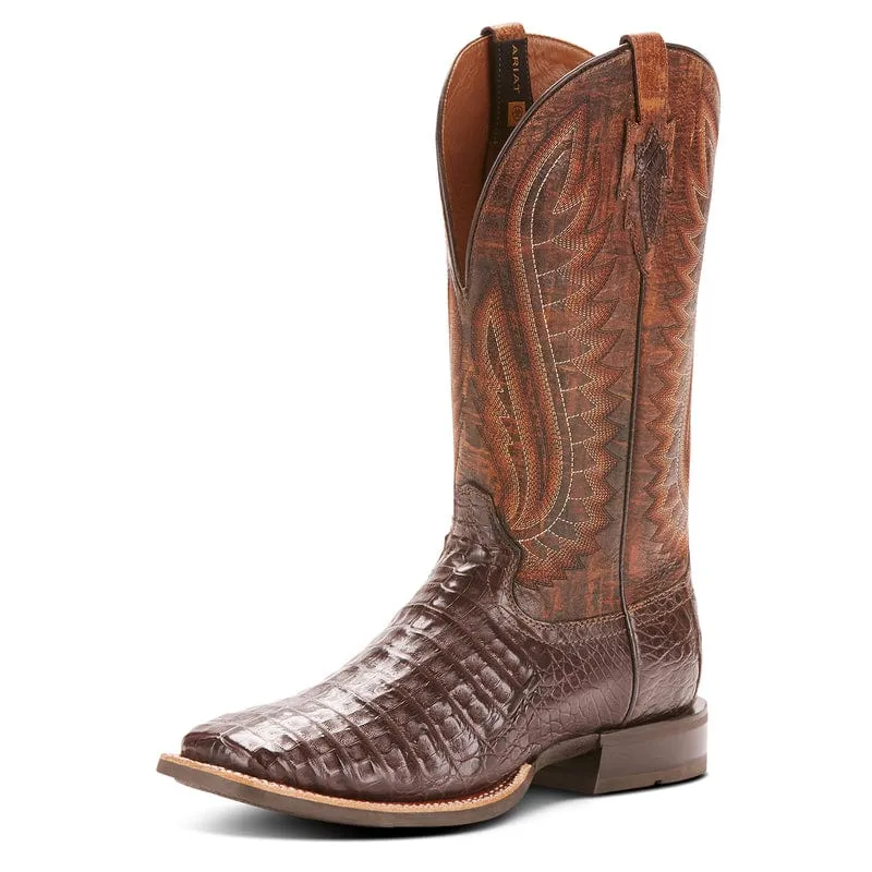 Ariat Men's Double Down Antique Pecan Caiman Belly Square Toe Exotic Western Boots 10025088