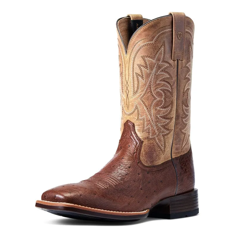 Ariat Men's Night Life Ultra Antique Tabac SQ Ostrich Square Toe Exotic Western Boots 10040344