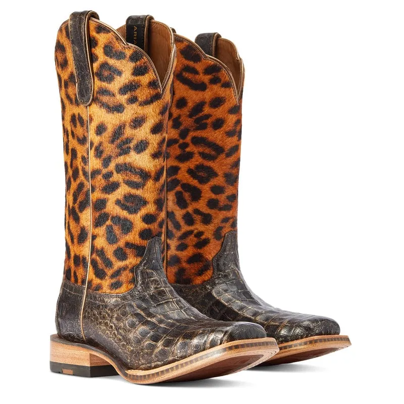 Ariat Women's Donatella Brushed Chocolate Caiman Leopard Print Exotic Western Boots 10042540