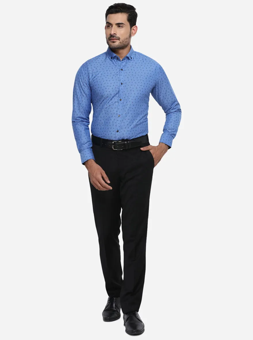 Azure Blue Printed Slim Fit Party wear Shirt | Greenfibre