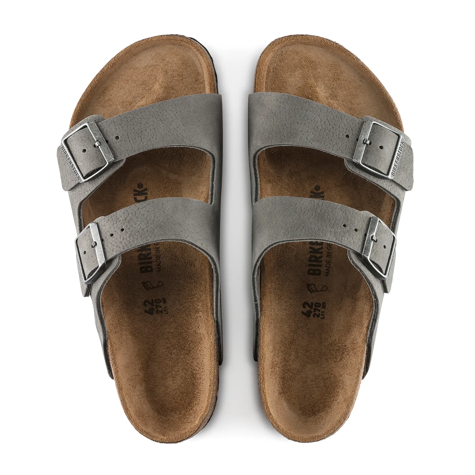 Birkenstock Arizona Slide Sandal (Men) - Desert Buck Whale Gray Nubuck