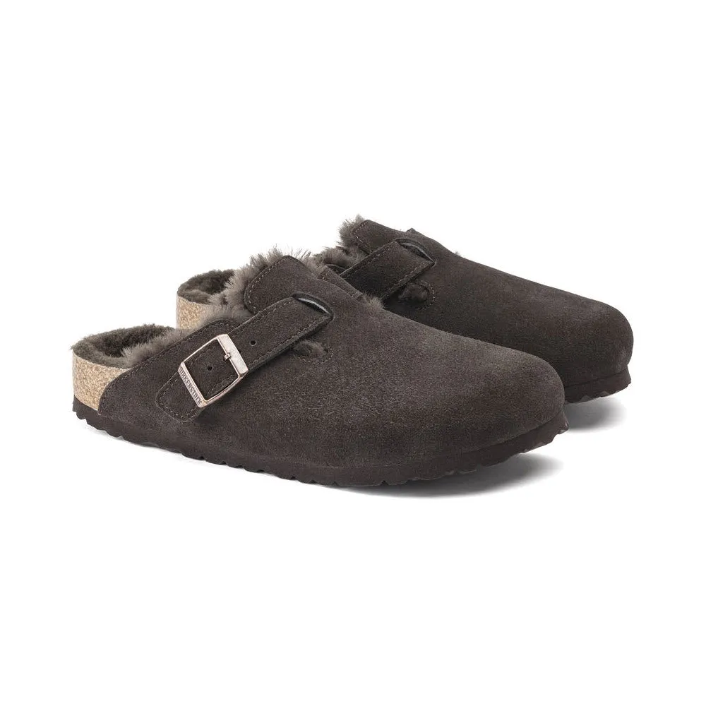 BIRKENSTOCK BOSTON SHEARLING MOCHA SUEDE - WOMENS