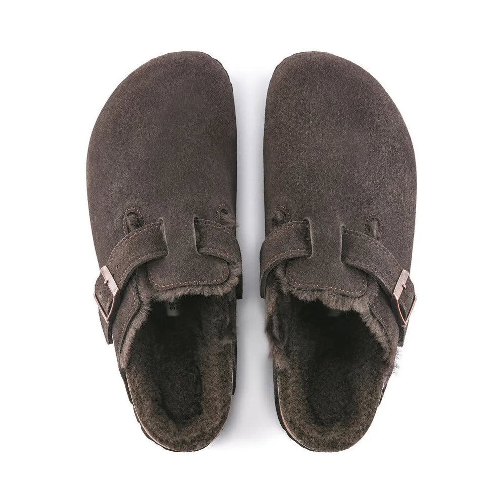 BIRKENSTOCK BOSTON SHEARLING MOCHA SUEDE - WOMENS