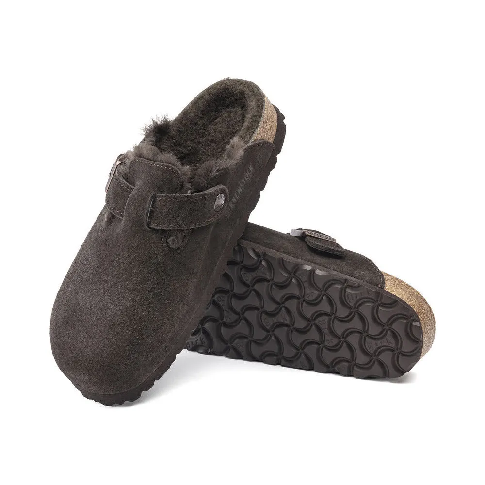 BIRKENSTOCK BOSTON SHEARLING MOCHA SUEDE - WOMENS