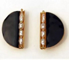 Black and Pearl Enamel Earrings