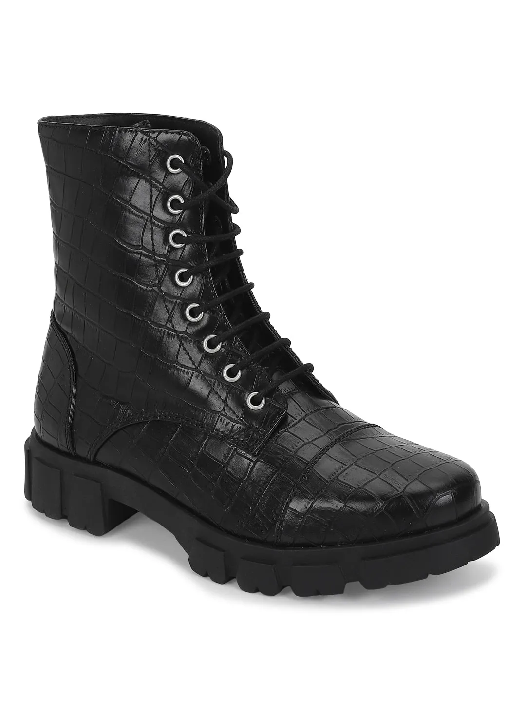 Black Croc Kitten Ankle Boots (TC-ST-1285-BLKCROC)