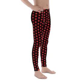 Black Red Stars Meggings, Star Print Best Men's Leggings Running Compression Tights For Men - Made in USA/EU/MX