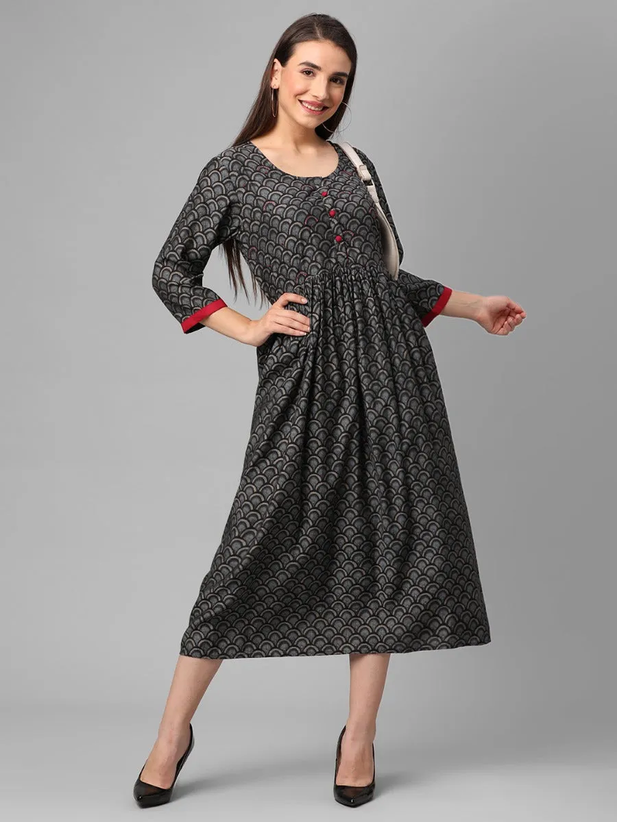 Blackish Grey Abstract Printed Dress