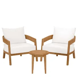 Brisbane 3-Piece Teak Wood Outdoor Patio Outdoor Patio Set By Modway - EEI-5835 - Natural White