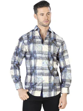 Camisa Casual Manga Larga Estampada Negro/Azul para Hombre 'El Señor de los Cielos' - ID: 44009