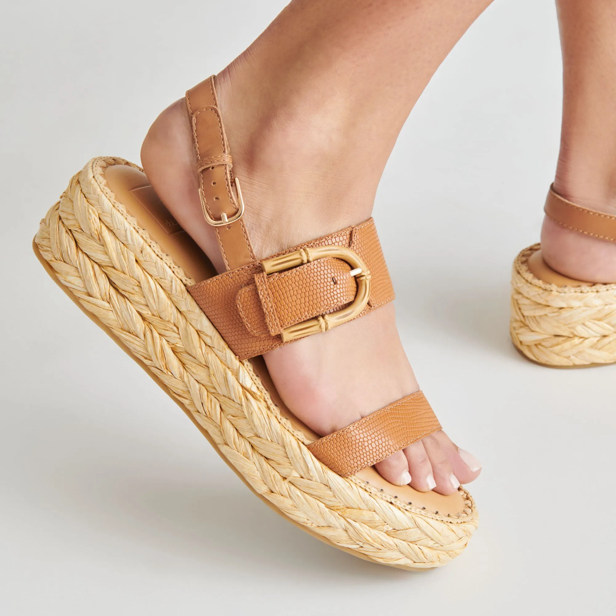 CHERA SANDALS TAN EMBOSSED LEATHER