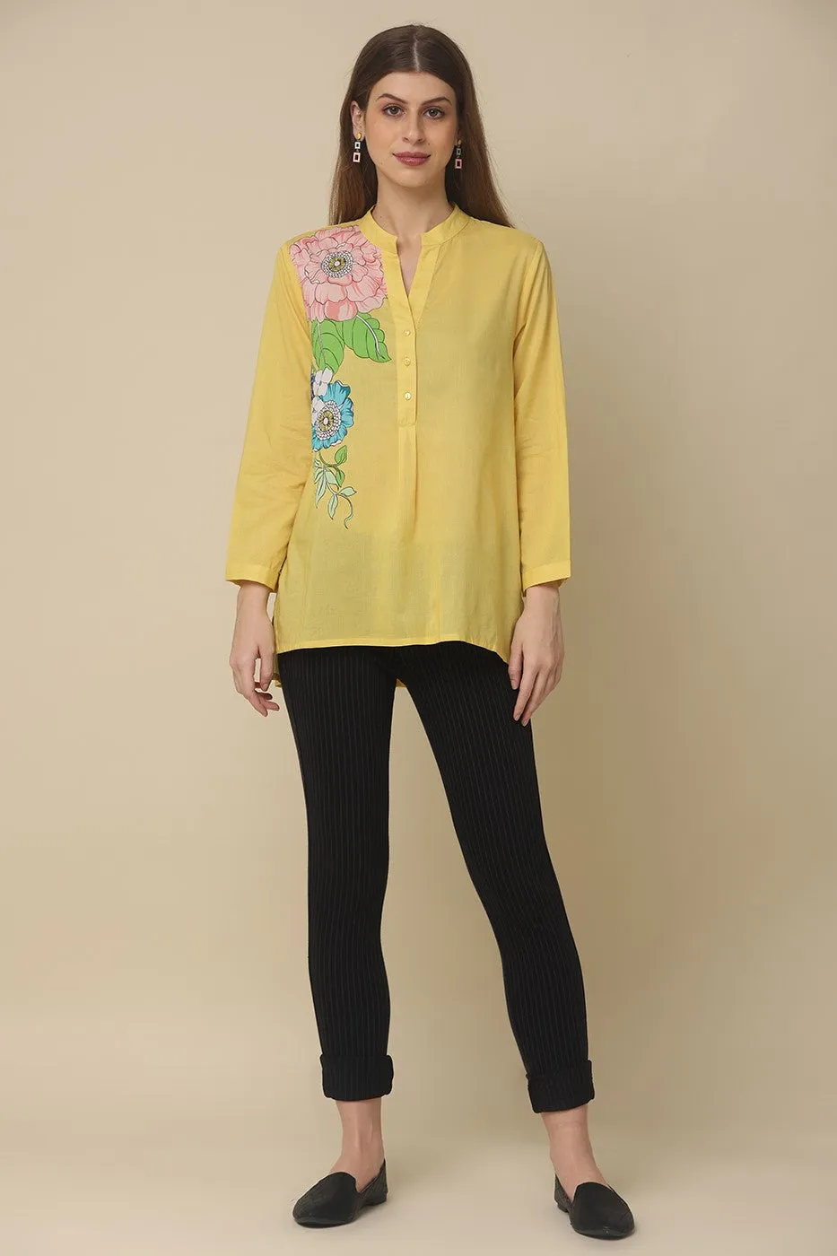 Classic Yellow Floral Printed Cotton Shirt