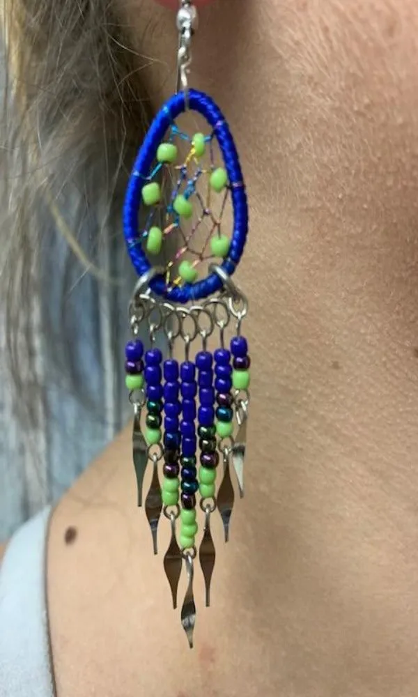 Cowgirl Kim Medium Boho Dangle Earrings - Blue & Lime