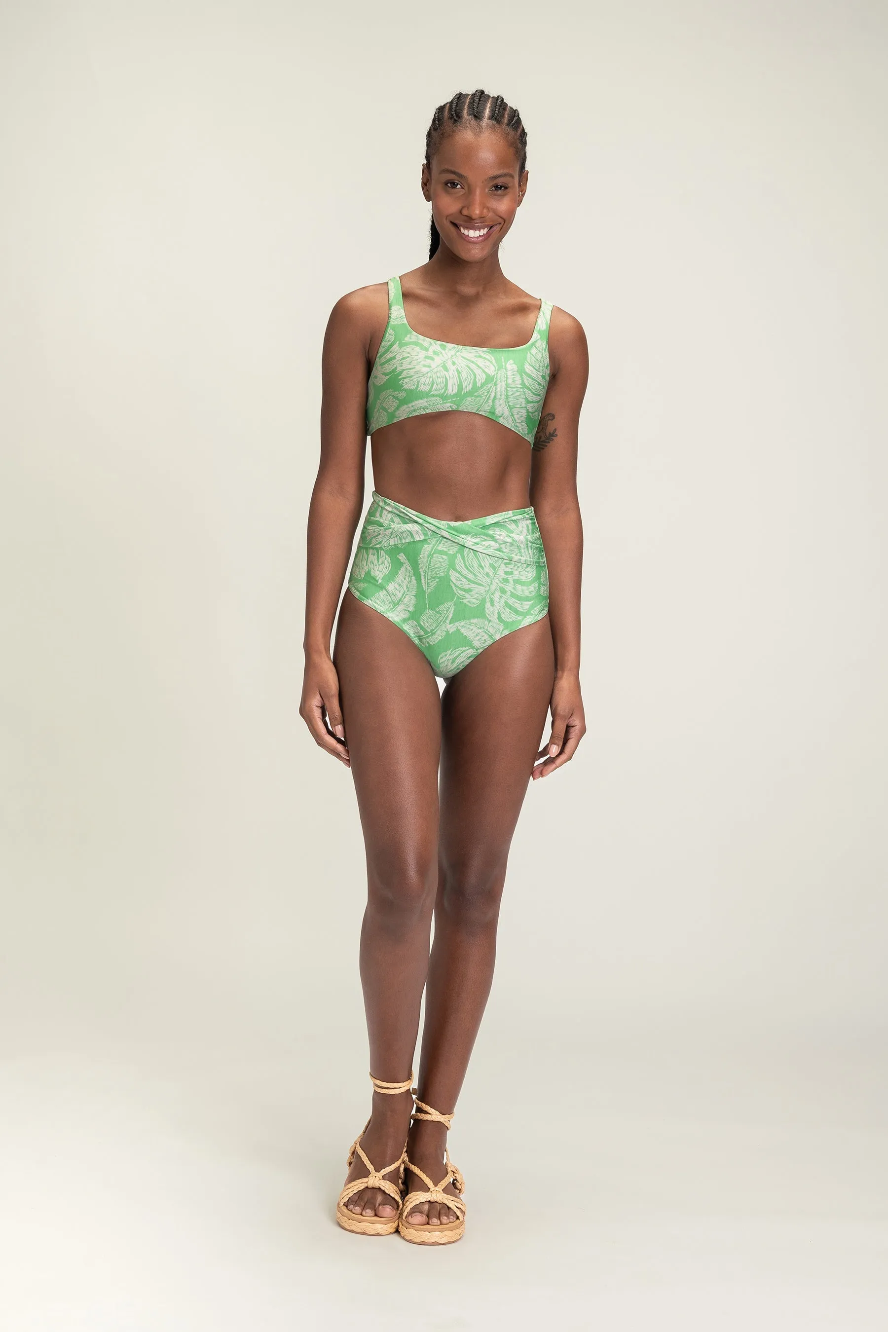 Cross Palm High-Waist Bikini Bottom