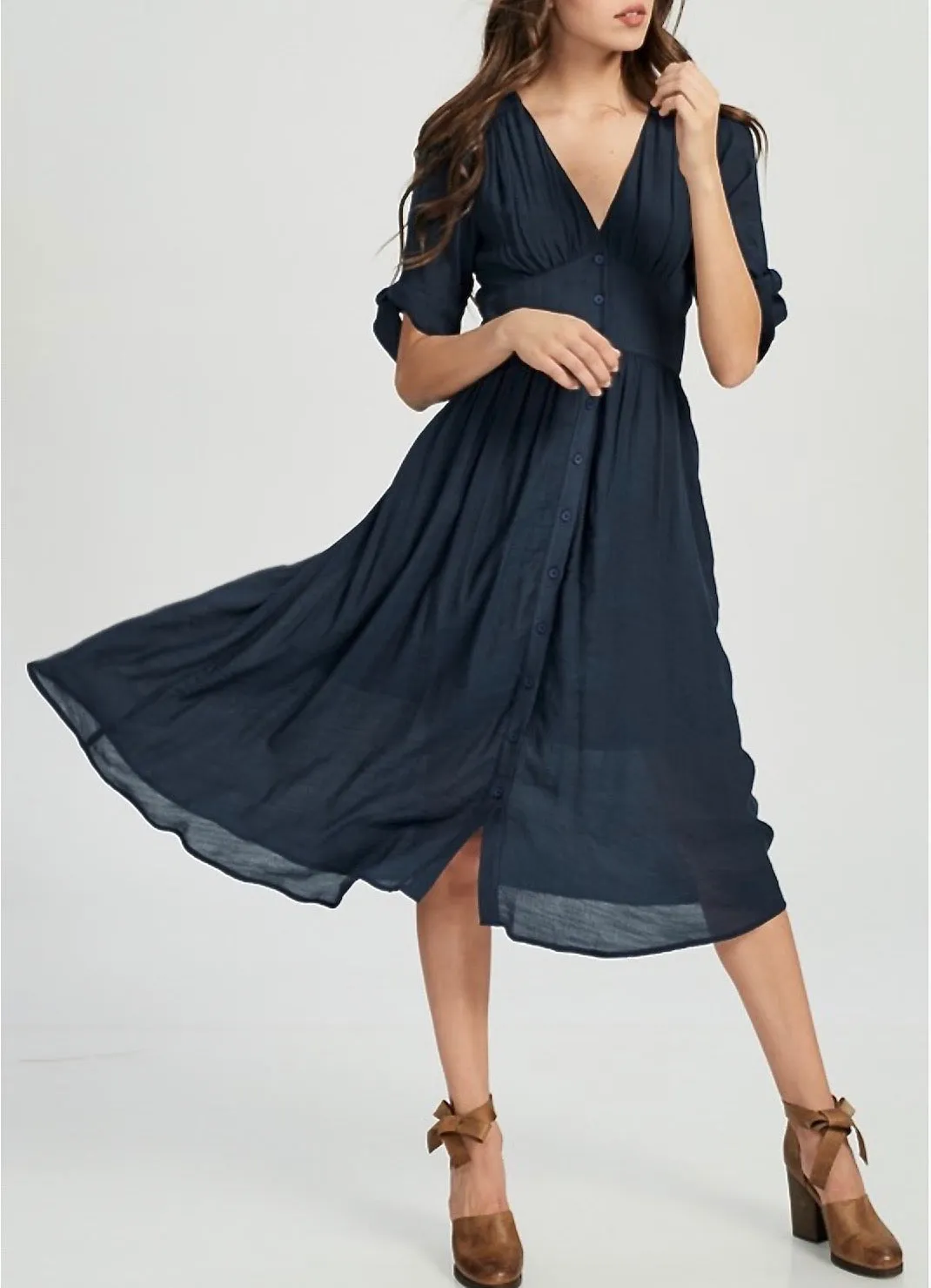 Darling Gauzy Cotton Endless Summer Midi Dress in Navy