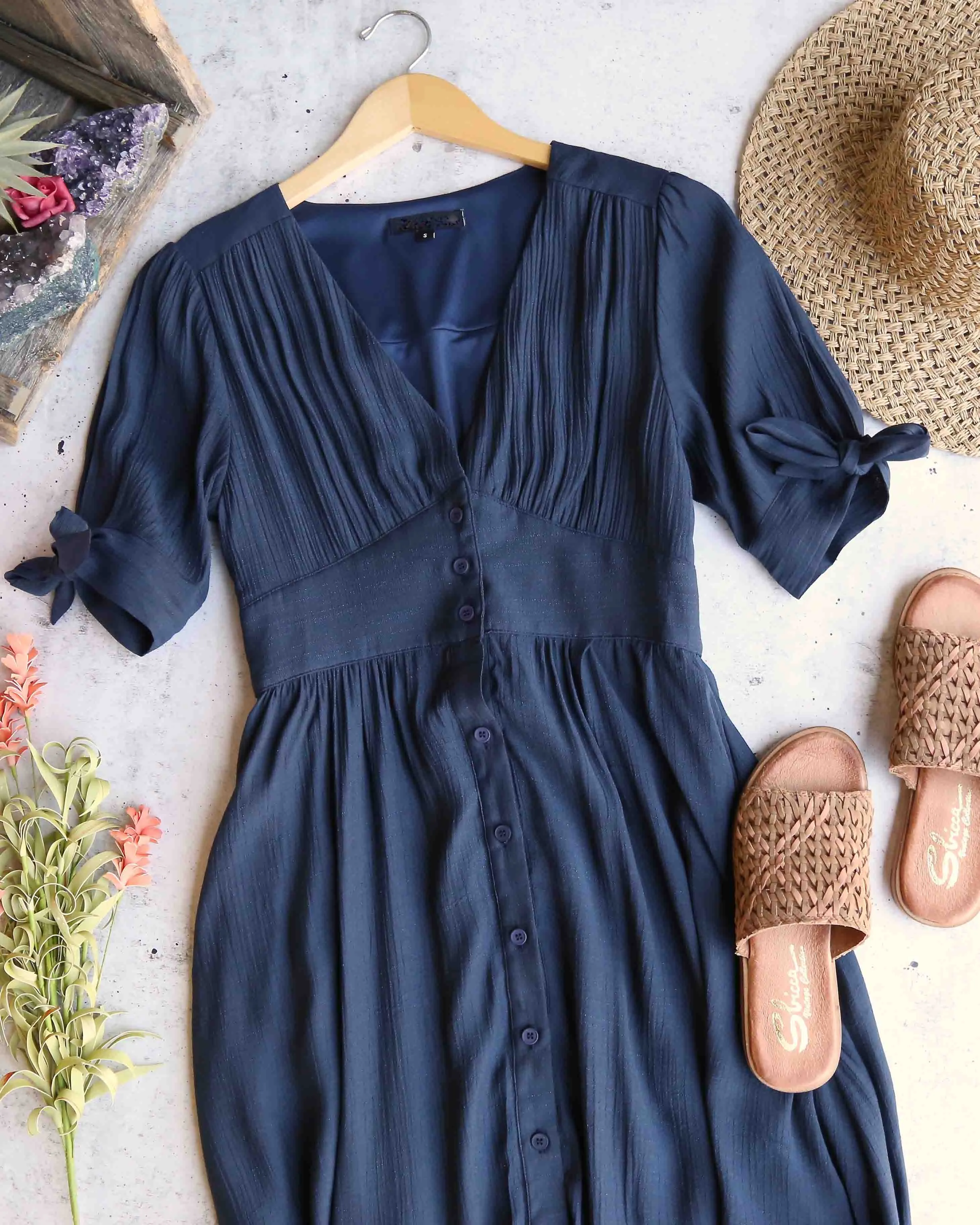 Darling Gauzy Cotton Endless Summer Midi Dress in Navy