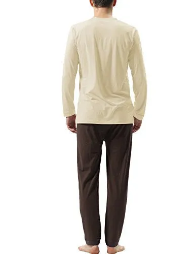 DAVID ARCHY MEN'S V-NECK TOP COTTON MODAL PAJAMA SET(XL,YELLOW-COFFEE)