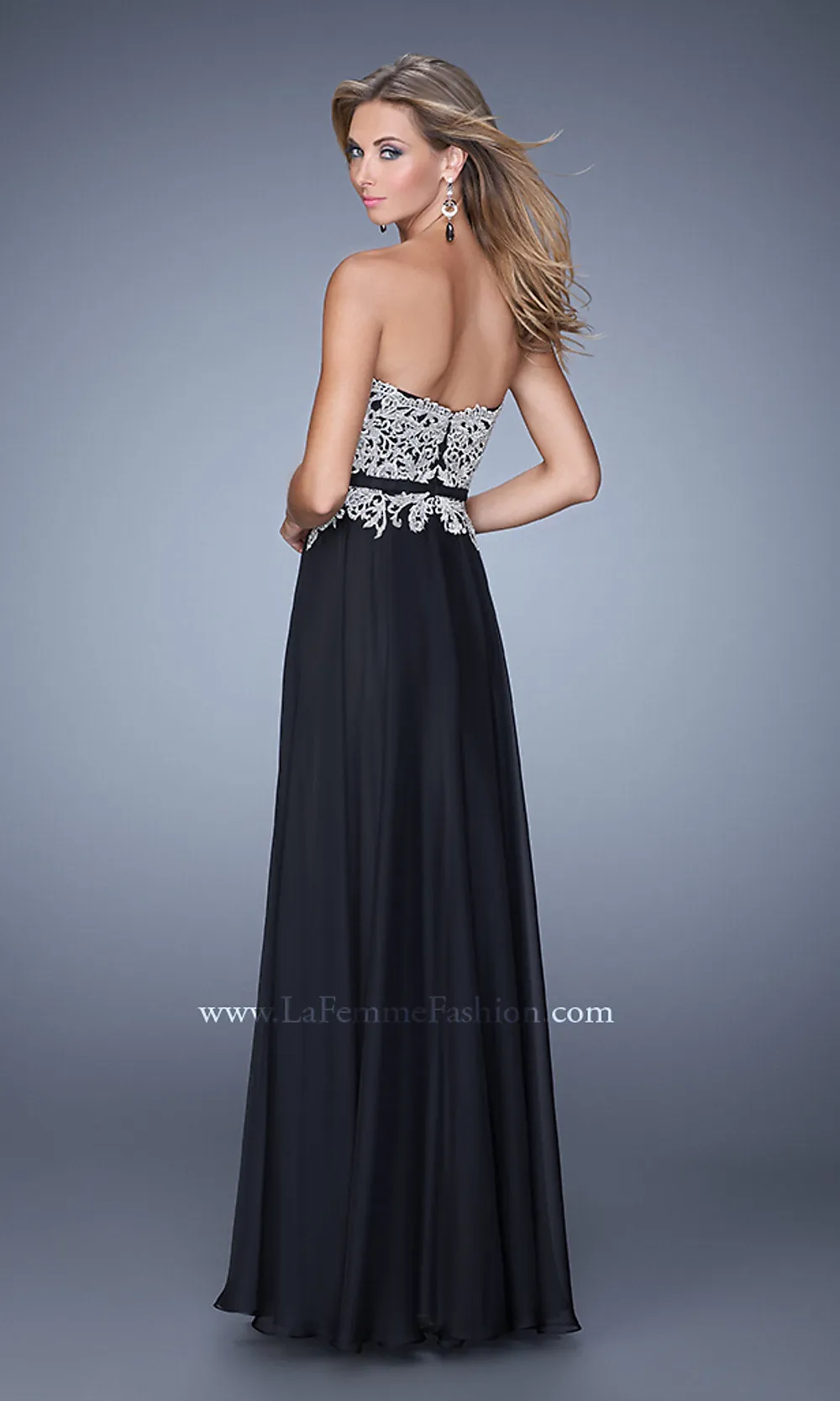 Elegant Black Strapless Evening Gown by La Femme