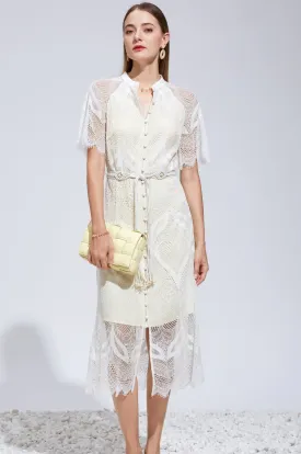 Ella Lace Midi Dress - Off White/Cream