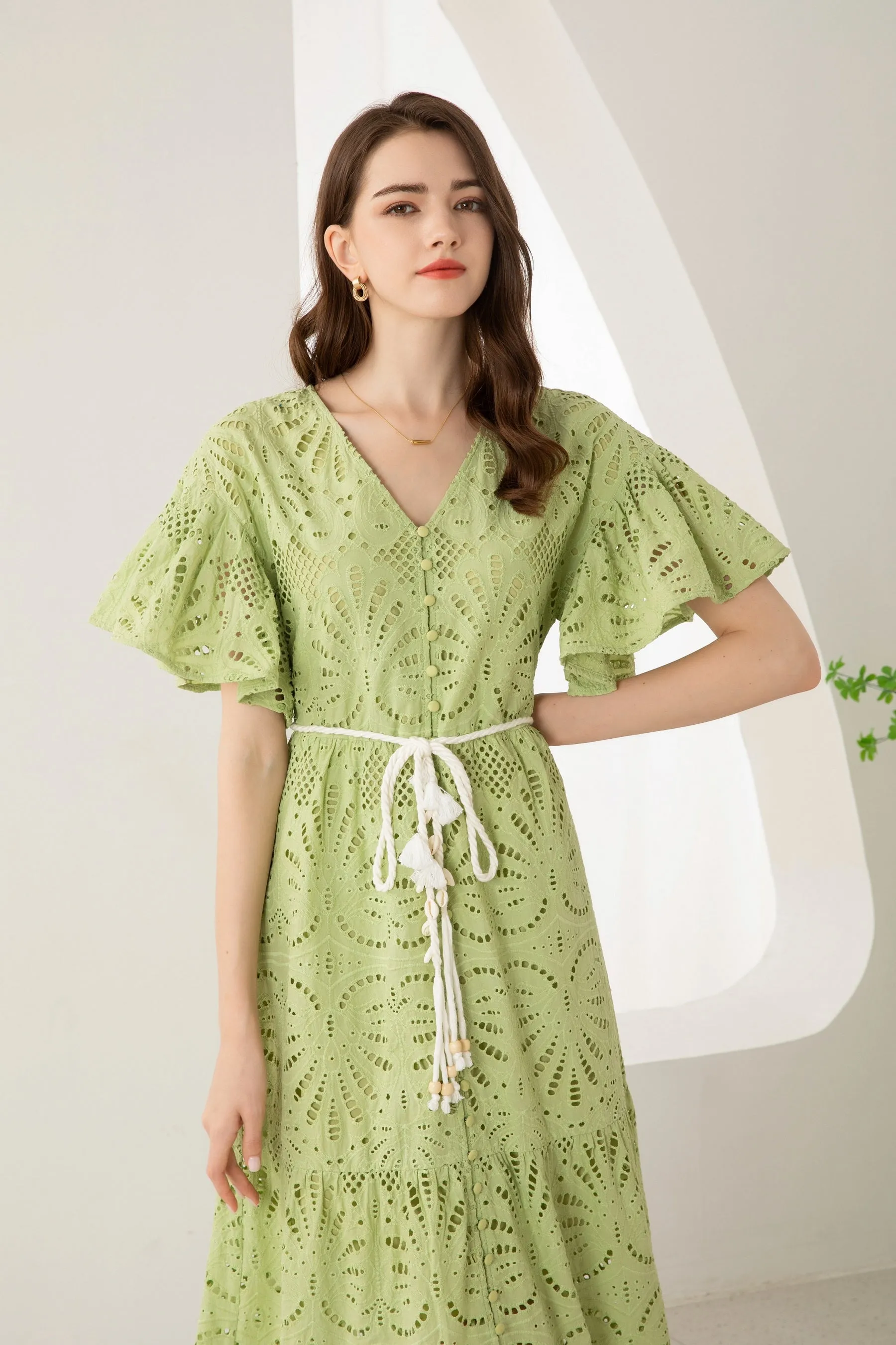 Emaline Embroidered Midi Dress - Green/Lime - GDS