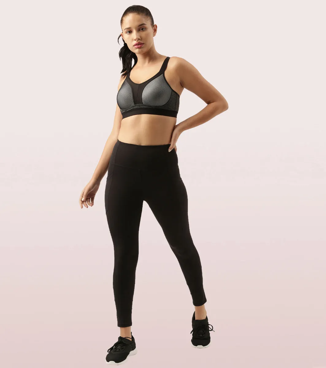 Enamor Agion SB25 Y-panel for Bounce Control High-Impact Sports Bra for Women- Full Coverage, Padded and Wirefree - Grey Melange