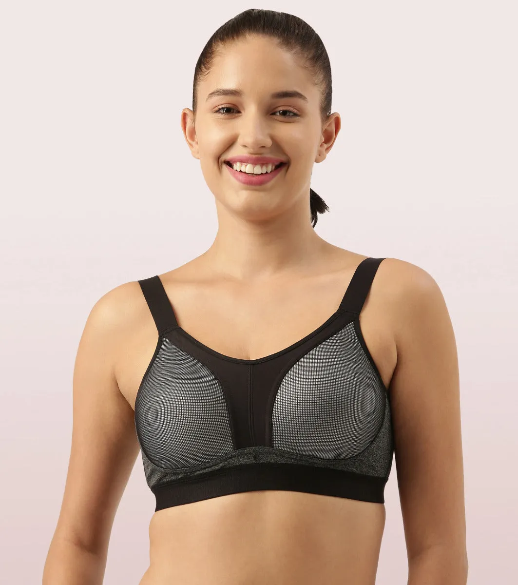 Enamor Agion SB25 Y-panel for Bounce Control High-Impact Sports Bra for Women- Full Coverage, Padded and Wirefree - Grey Melange