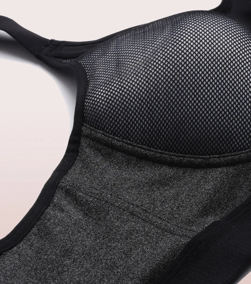 Enamor Agion SB25 Y-panel for Bounce Control High-Impact Sports Bra for Women- Full Coverage, Padded and Wirefree - Grey Melange