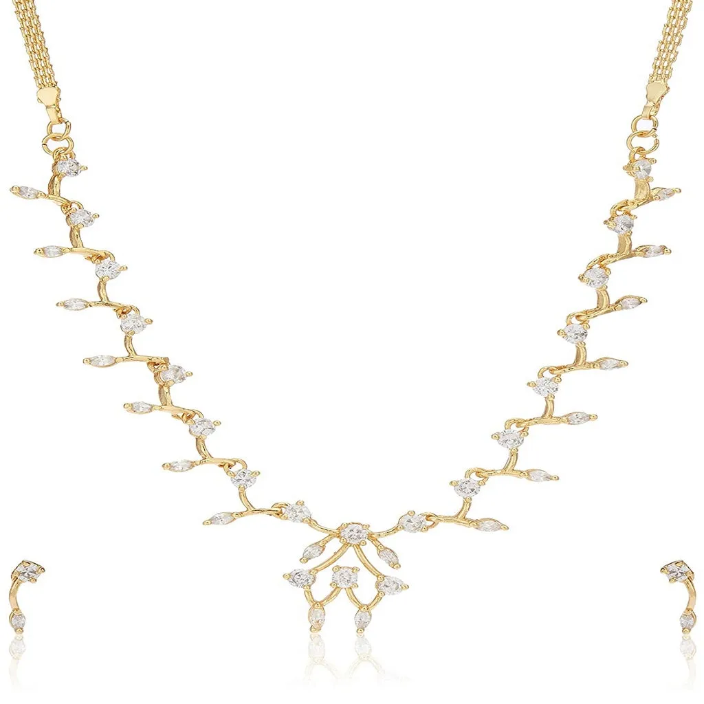 Estele 24 Kt Gold Plated American Diamond Necklace Set for Women