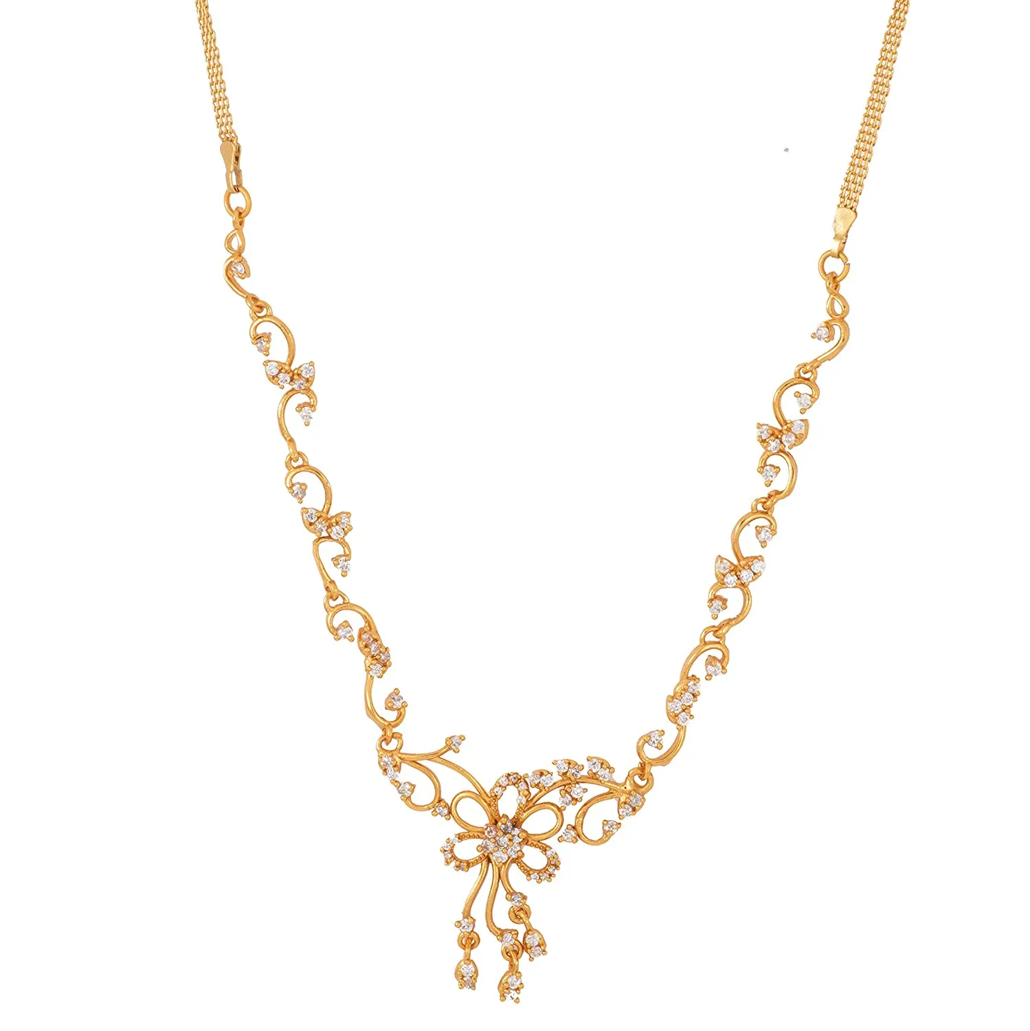 Estele - 24 Kt Gold Plated CZ Flower Shaped Necklace Set for Women