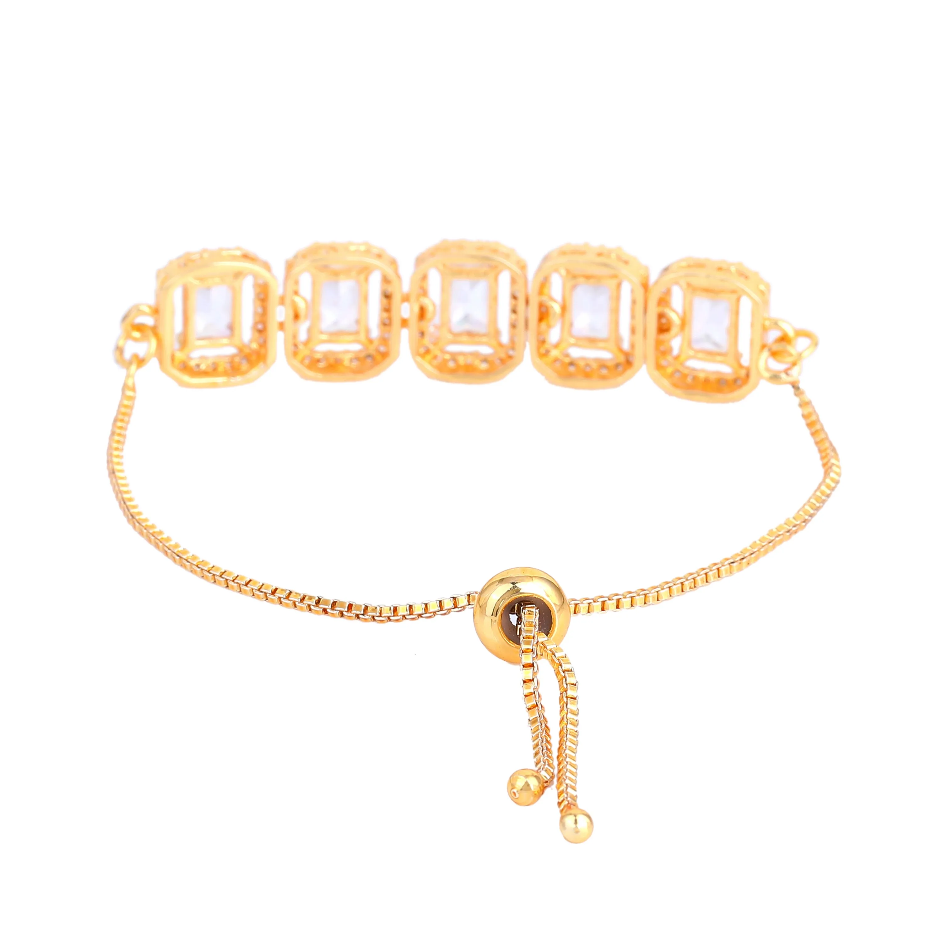 Estele Gold Plated CZ Ossum Octagon Bracelet with White Stones for Women