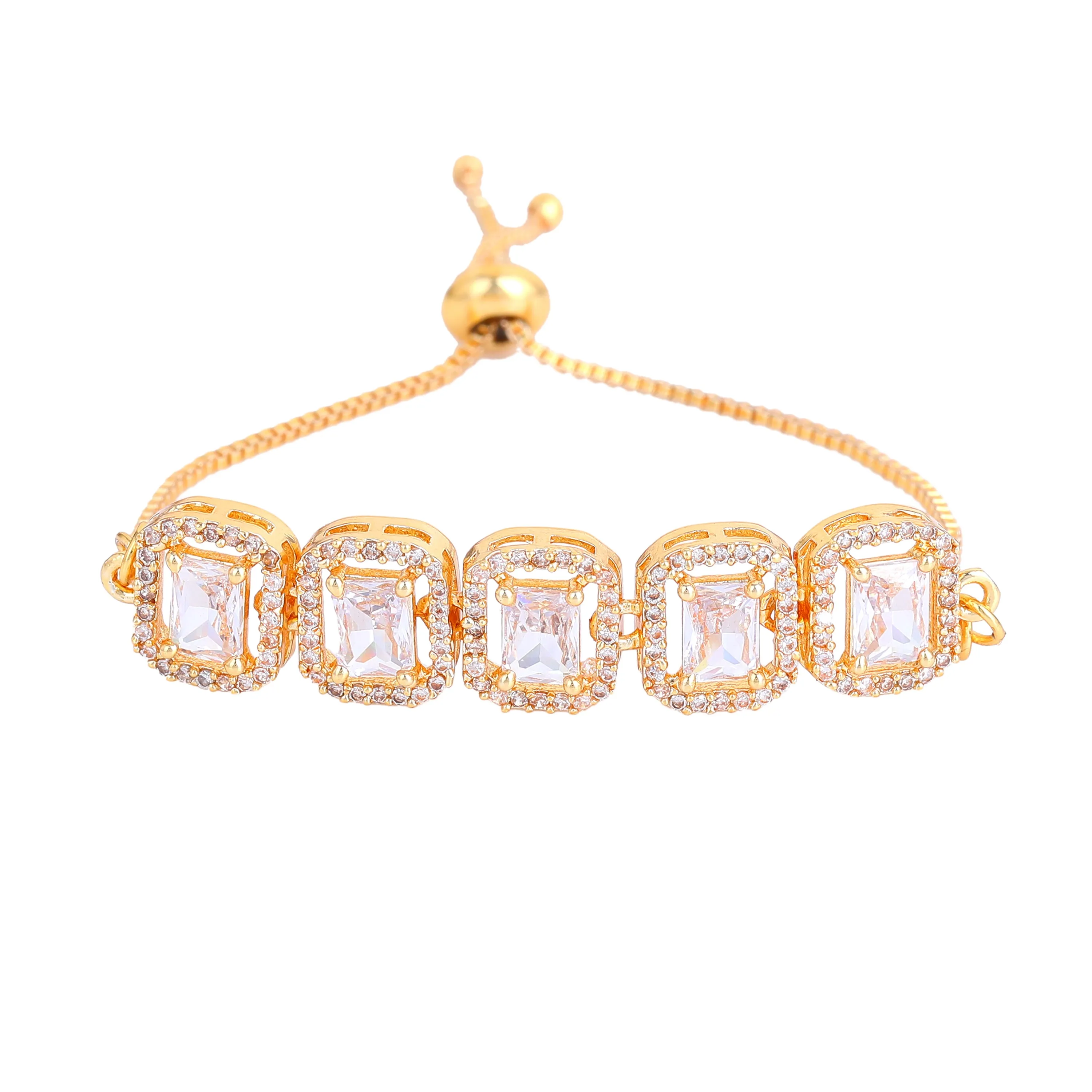 Estele Gold Plated CZ Ossum Octagon Bracelet with White Stones for Women