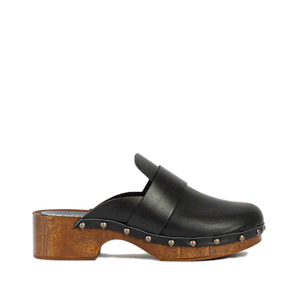 Ester Black Studded Leather Clogs