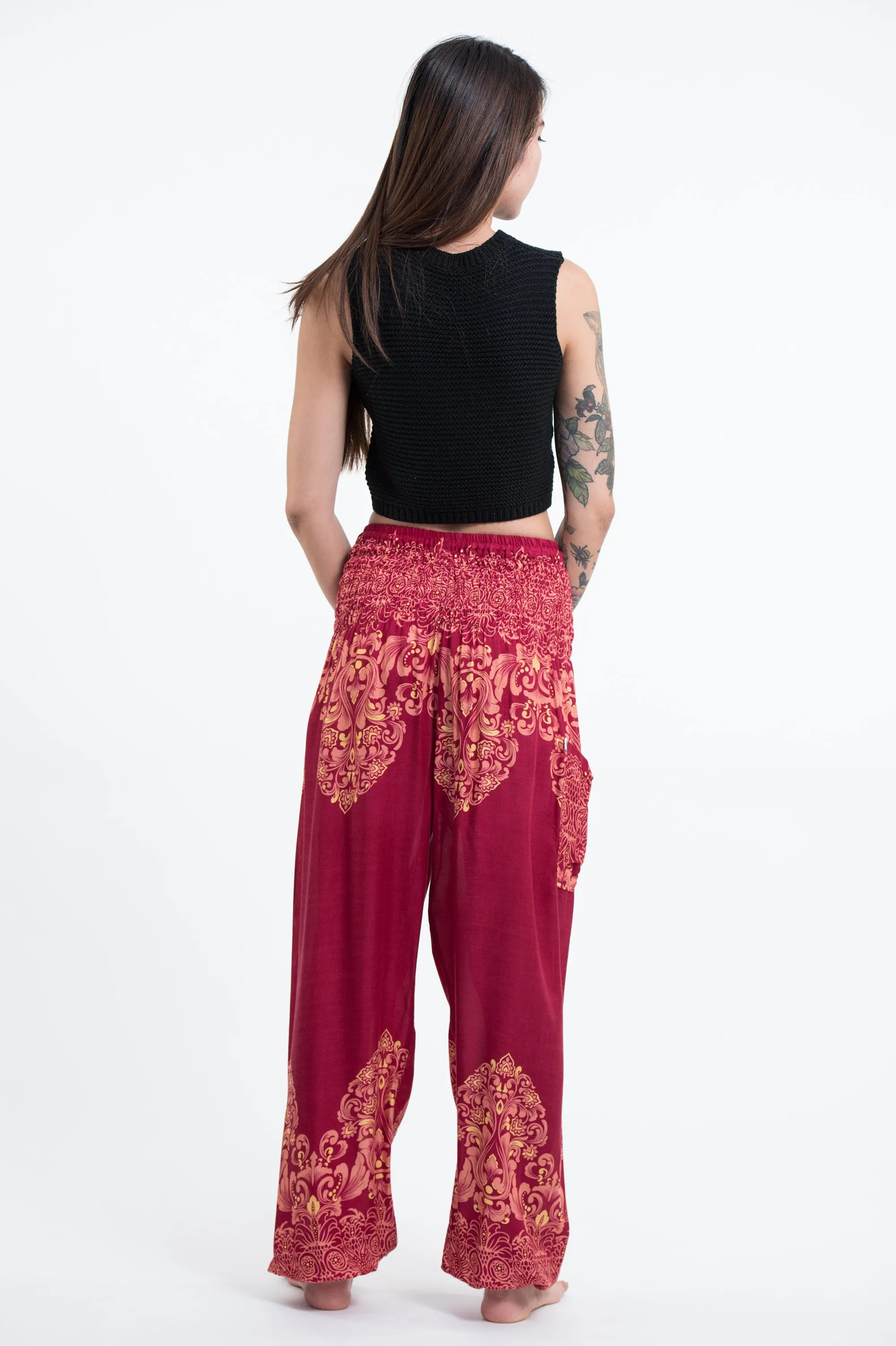 Floral Vines Women's Harem Pants in Red