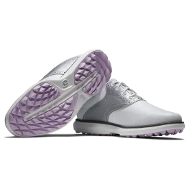 FootJoy Women's Traditions Golf Shoes- White/Silver/Purple