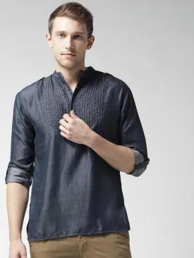 Men Navy Solid Straight Kurta