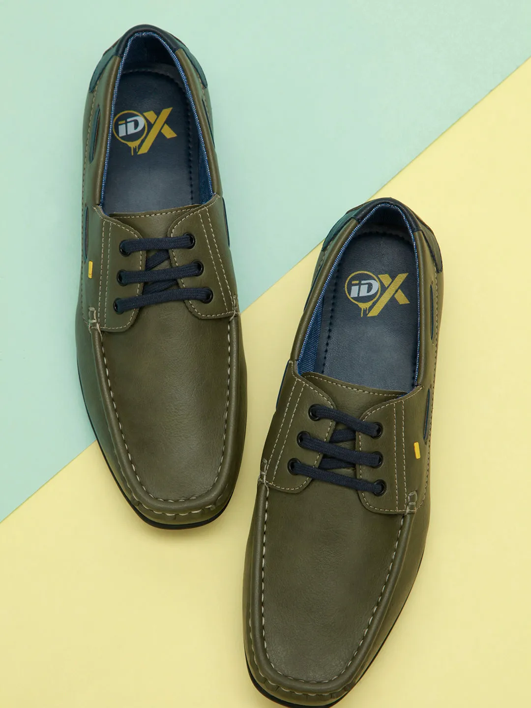 Men's Olive Lace Up Casual Boat Shoe (IX1015)