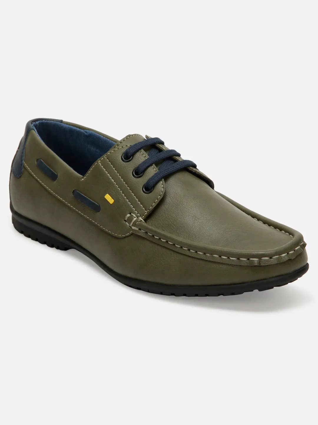 Men's Olive Lace Up Casual Boat Shoe (IX1015)