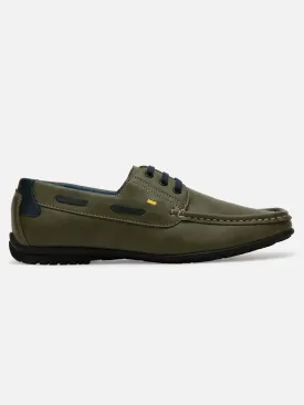 Men's Olive Lace Up Casual Boat Shoe (IX1015)