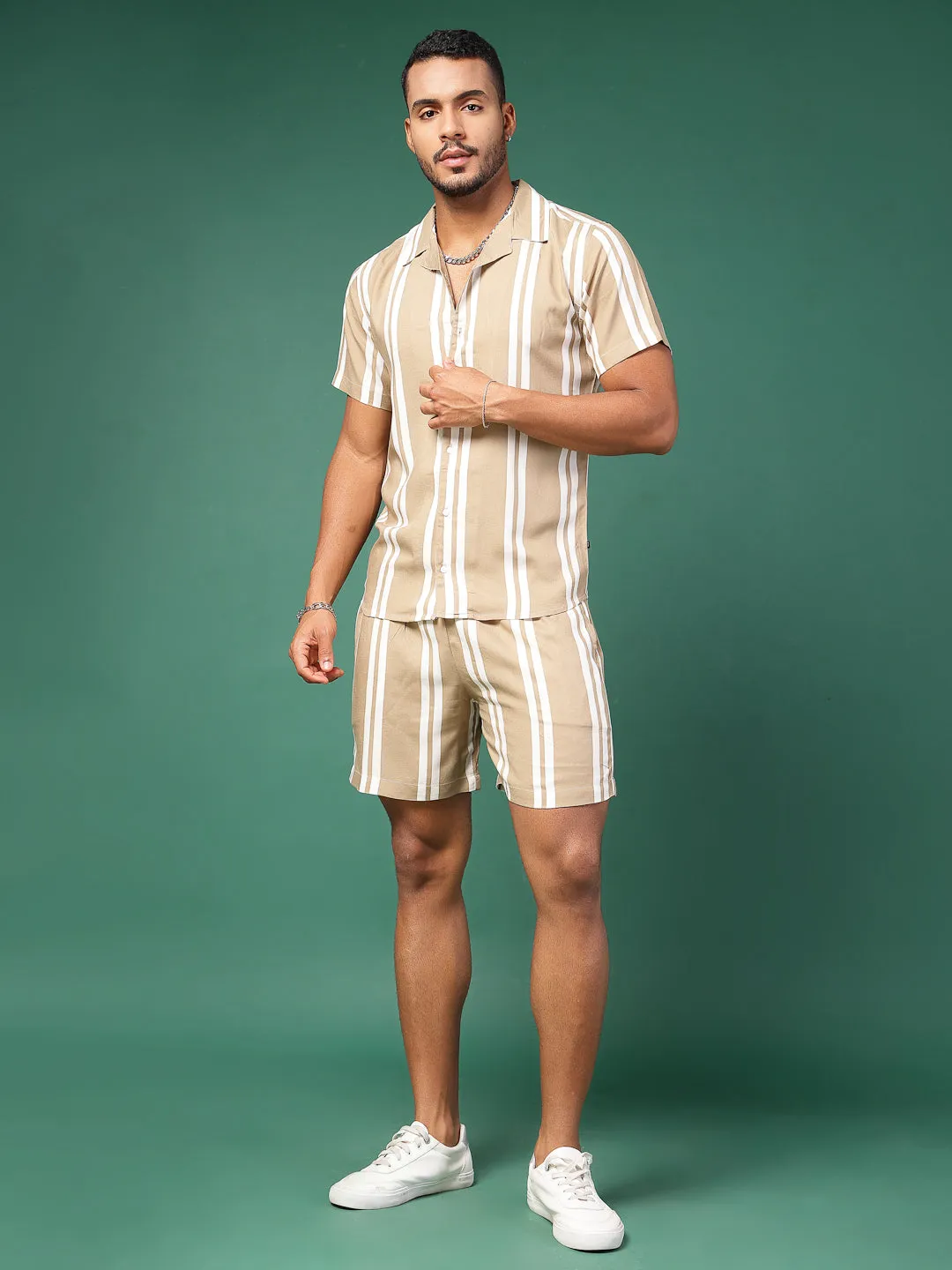 Men's Striped Rayon Co-Ords